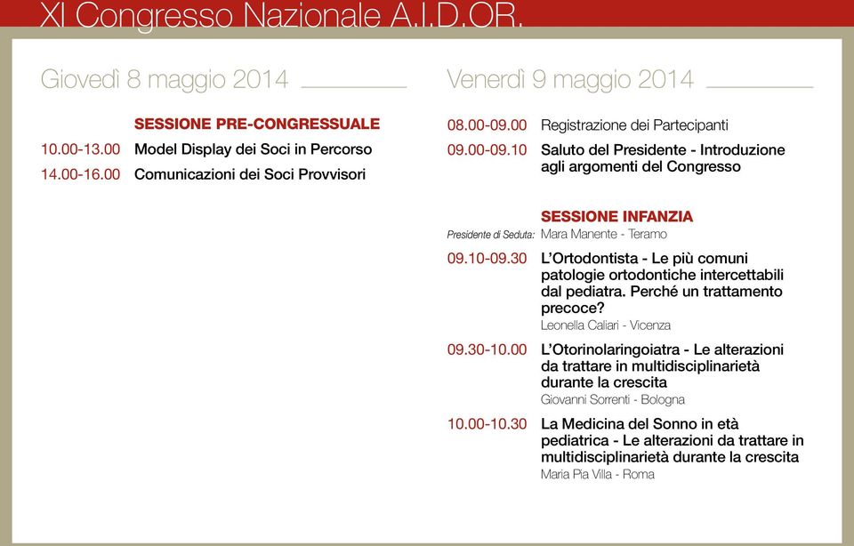 30 L Ortodontista - Le più comuni patologie ortodontiche intercettabili dal pediatra. Perché un trattamento precoce? Leonella Caliari - Vicenza 09.30-10.