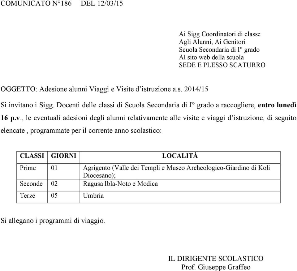 tano i Sigg. Docenti delle classi di Scuola Secondaria di I grado a raccogliere, entro lunedì 16 p.v.