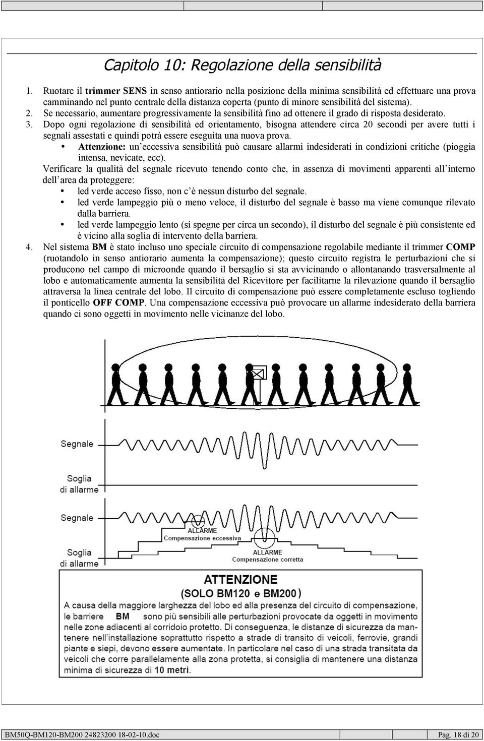 sistema). 2. Se necessario, aumentare progressivamente la sensibilità fino ad ottenere il grado di risposta desiderato. 3.