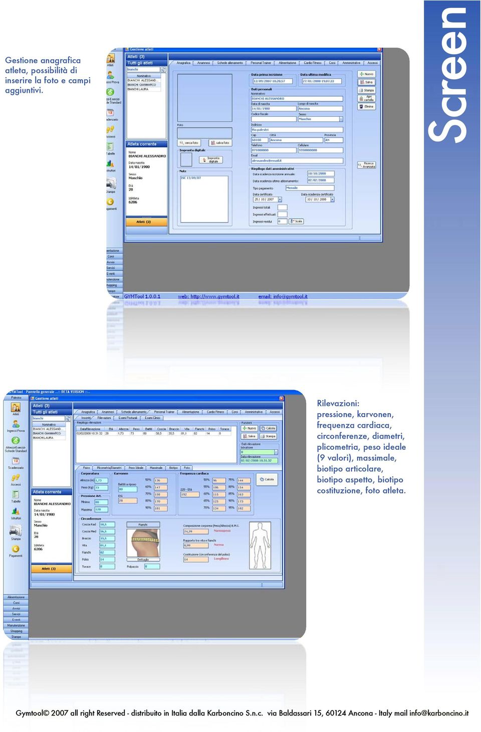 Screen Rilevazioni: pressione, karvonen, frequenza cardiaca,