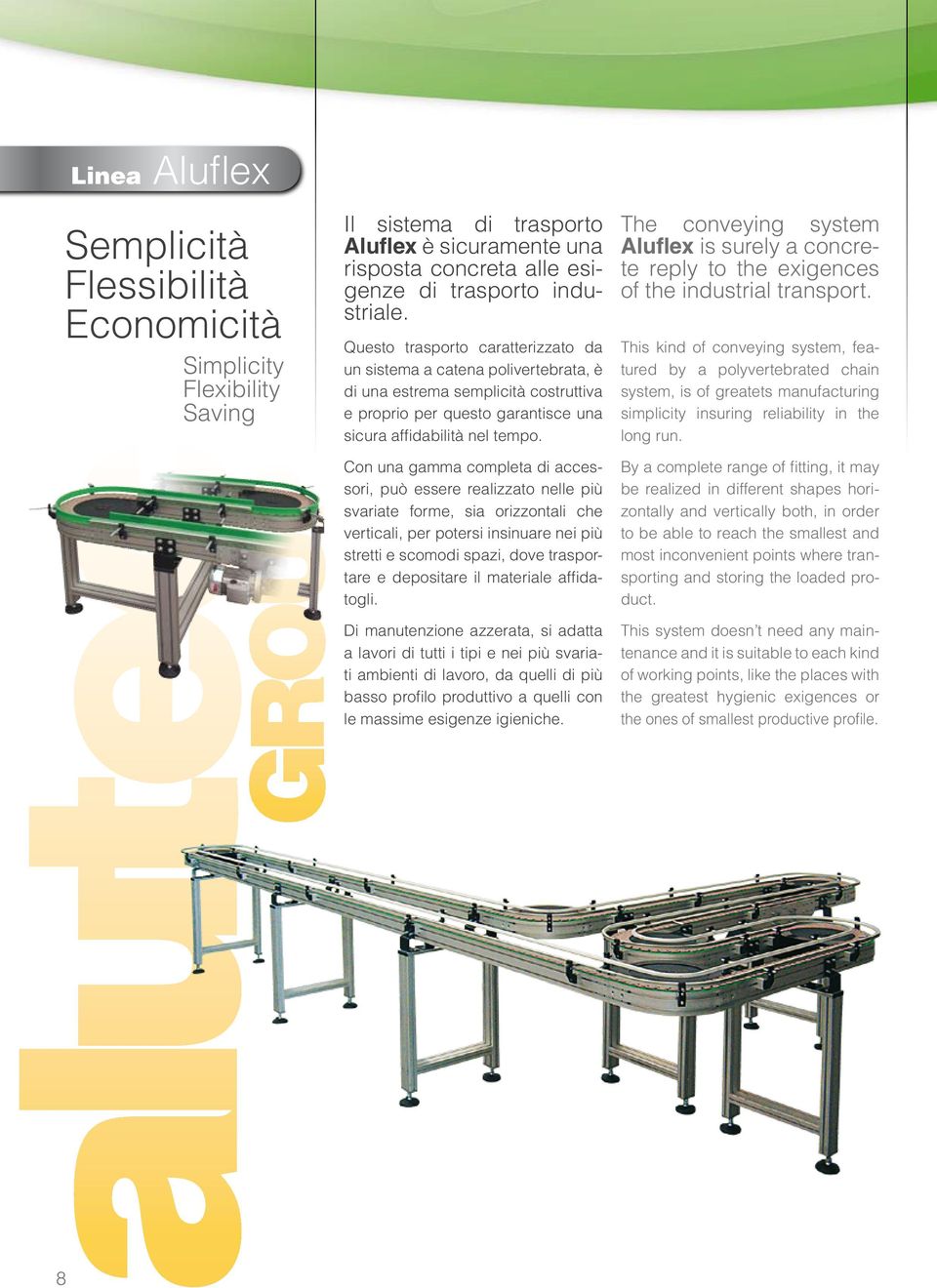 Con una gamma completa di accessori, può essere realizzato nelle più svariate forme, sia orizzontali che verticali, per potersi insinuare nei più stretti e scomodi spazi, dove trasportare e