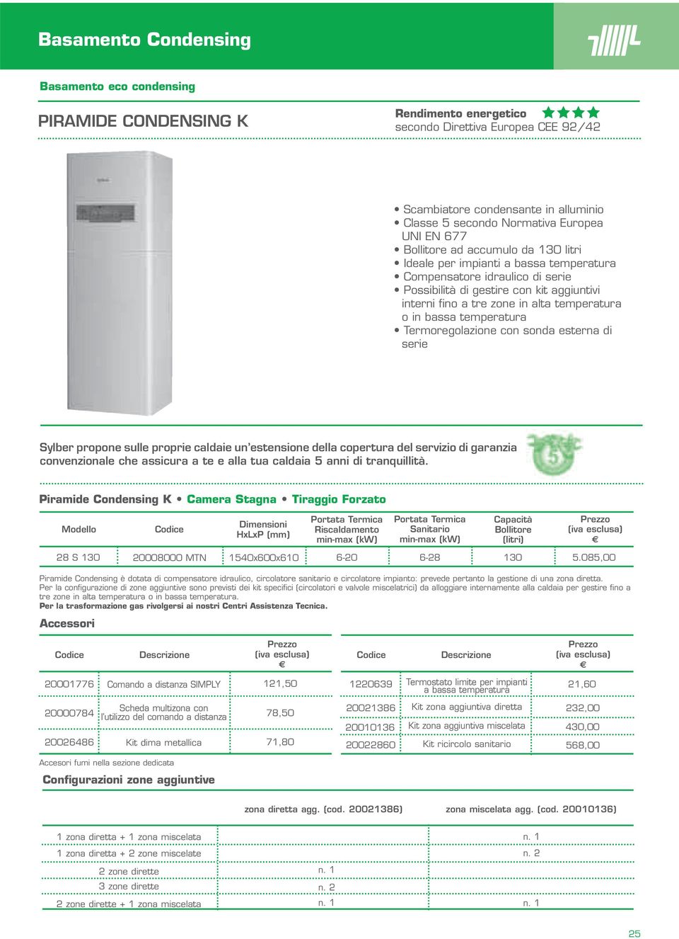 Piramide Condensing K Camera Stagna Tiraggio Forzato Riscaldamento min-max (kw) Sanitario min-max (kw) Capacità Bollitore (litri) 28 S 130 20008000 MTN 1540x600x610 6-20 6-28 130 5.