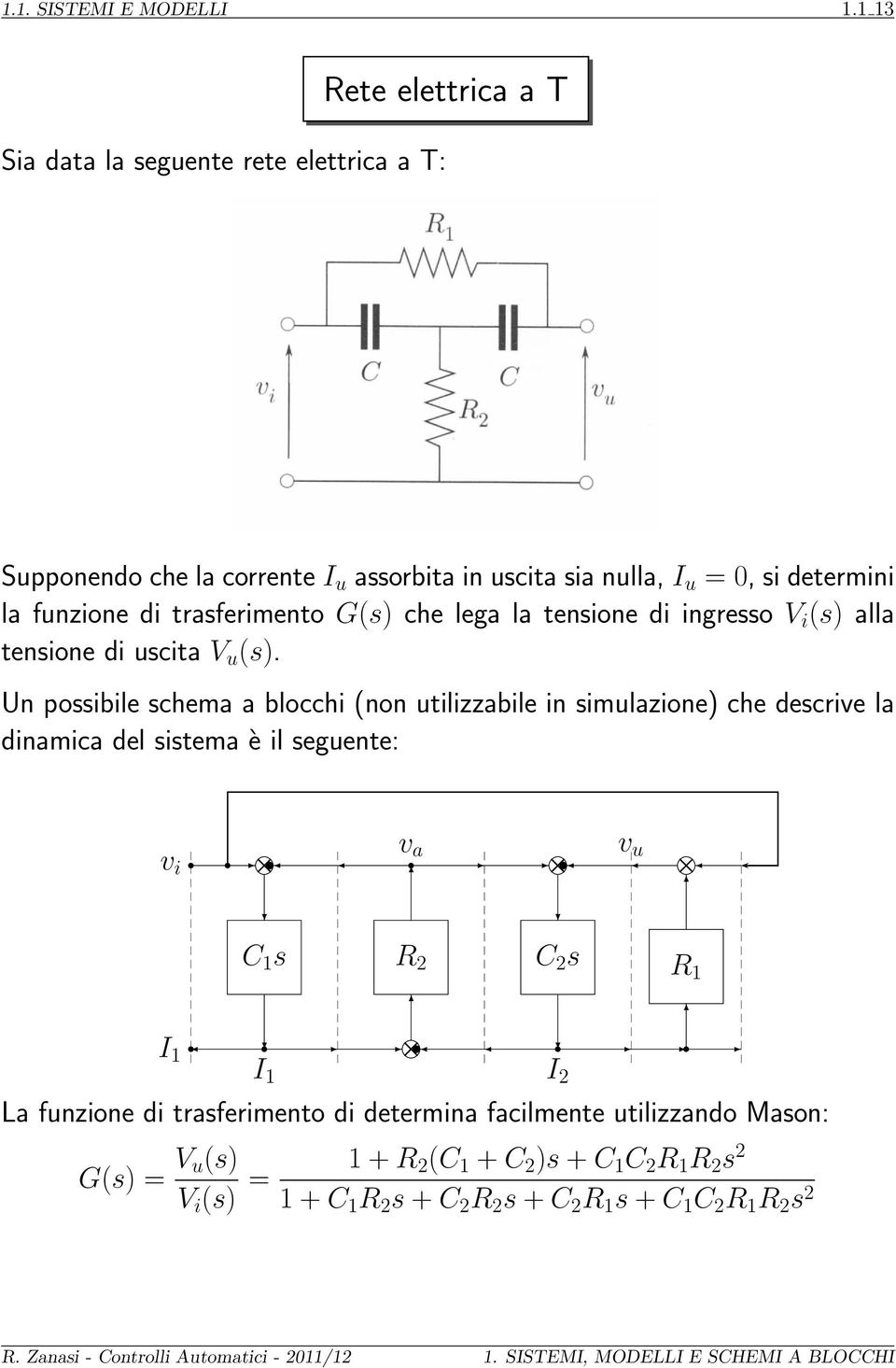 G(s) che lega la tensione di ingresso V i (s) alla tensione di uscita V u (s).