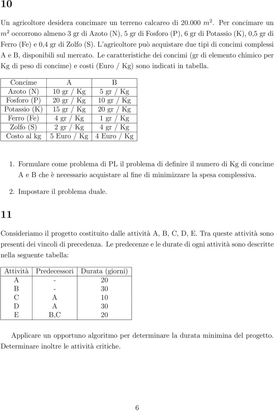 L agricoltore può acquistare due tipi di concimi complessi A e B, disponibili sul mercato.