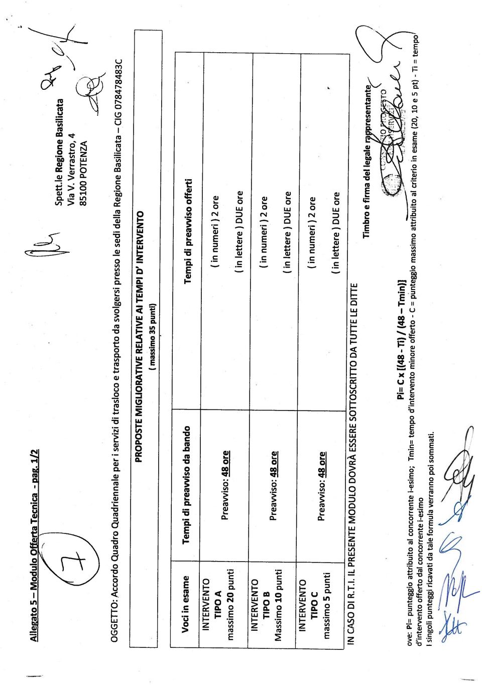 RELATIVE Al TEMPI D INTERVENTO ( massimo 35 punti) Voci in esame Tempi di preawiso da bando Tempi di preavviso offerti INTERVENTO TIPO A massimo 20 punti INTERVENTO TIPOB Massimo 10 punti INTERVENTO