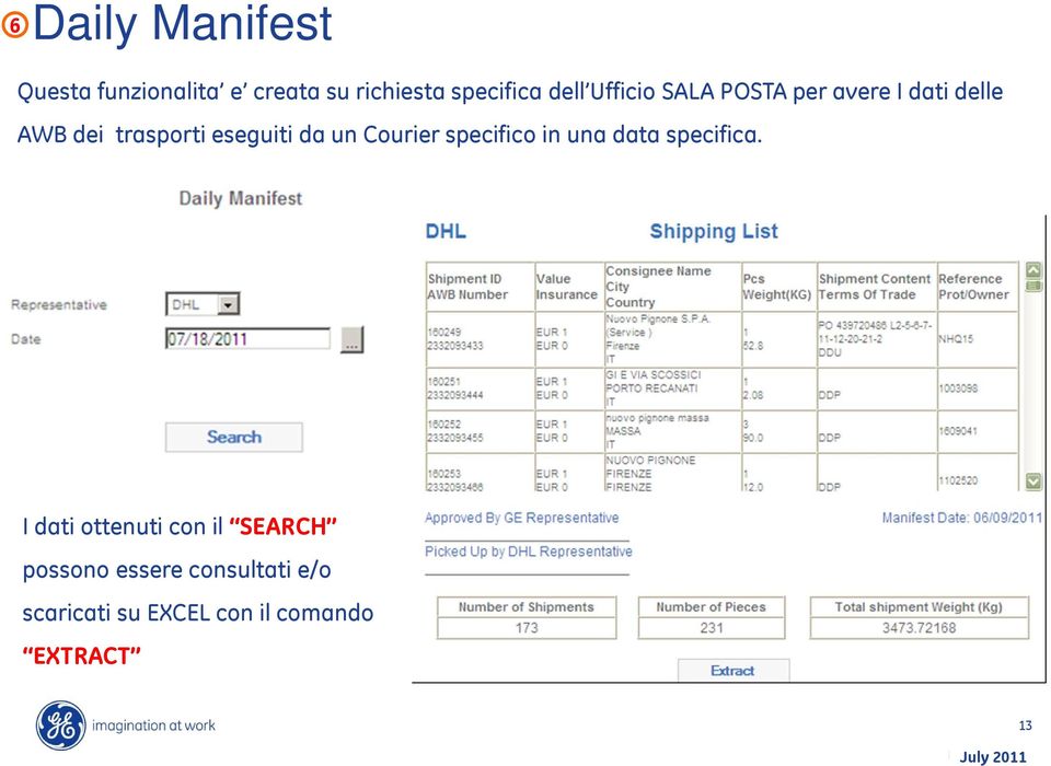 un Courier specifico in una data specifica.