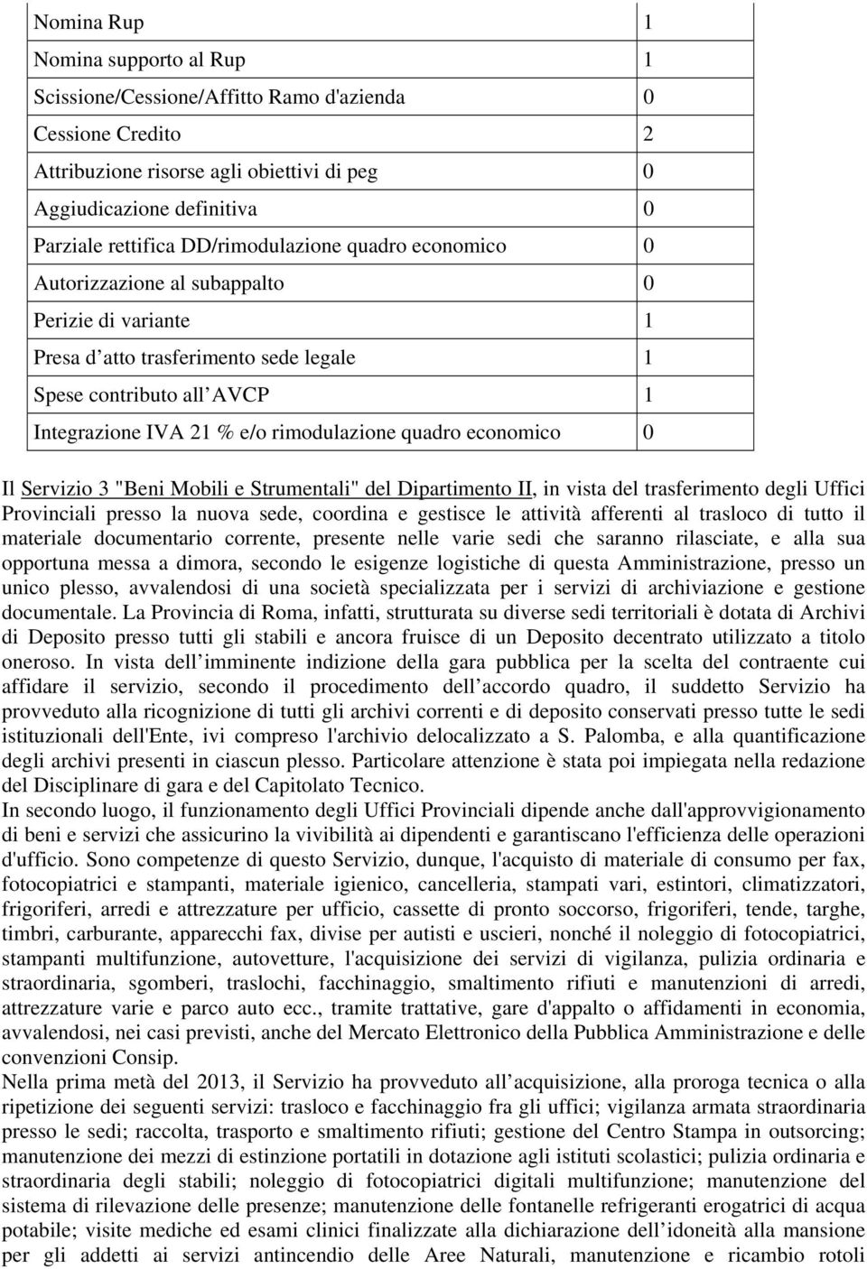 quadro economico 0 Il Servizio 3 "Beni Mobili e Strumentali" del Dipartimento II, in vista del trasferimento degli Uffici Provinciali presso la nuova sede, coordina e gestisce le attività afferenti