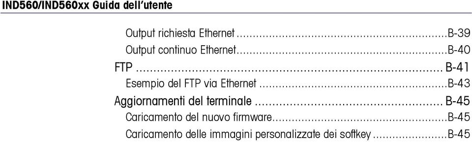 .. B-41 Esempio del FTP via Ethernet... B-43 Aggiornamenti del terminale.