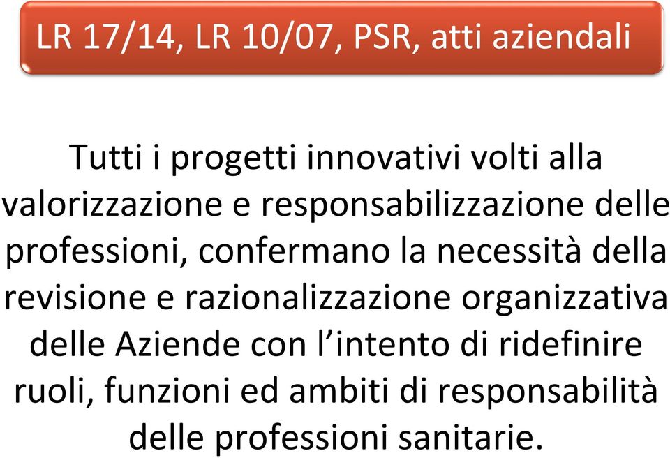 della revisione e razionalizzazione organizzativa delle Aziende con l intento di