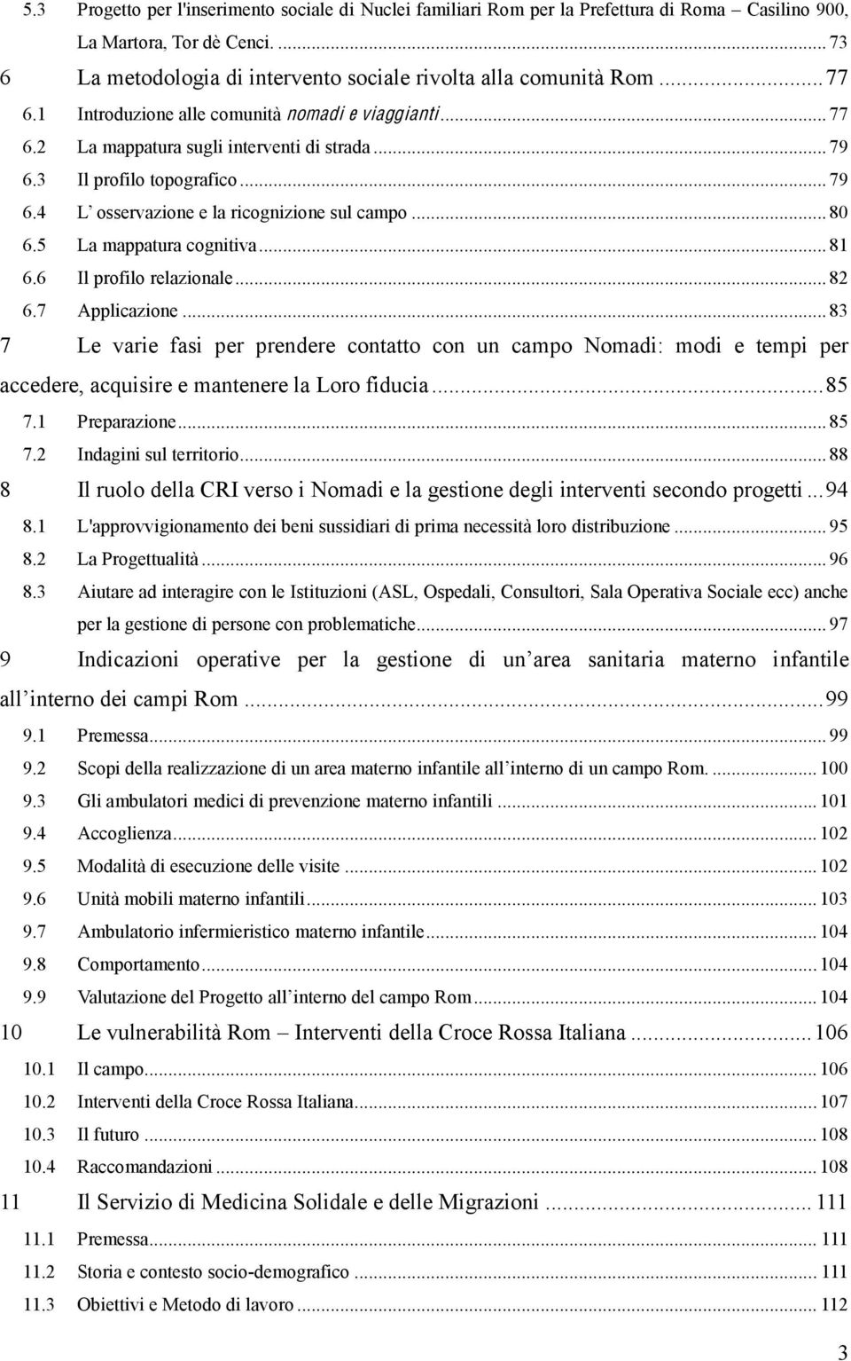 6 Il profilo relazionale... 82 6.7 Applicazione... 83 7 Le varie fasi per prendere contatto con un campo Nomadi: modi e tempi per accedere, acquisire e mantenere la Loro fiducia... 85 7.