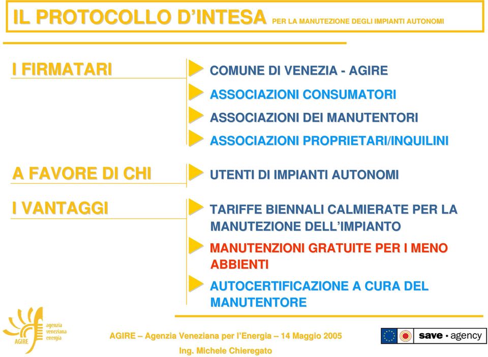 ASSOCIAZIONI PROPRIETARI/INQUILINI UTENTI DI IMPIANTI AUTONOMI TARIFFE BIENNALI CALMIERATE PER LA