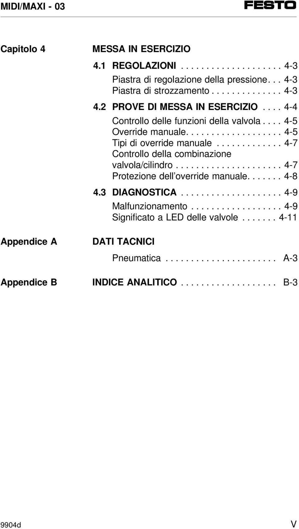 ............ 4-7 Controllo della combinazione valvola/cilindro..................... 4-7 Protezione dell override manuale....... 4-8 4.3 DIAGNOSTICA.................... 4-9 Malfunzionamento.