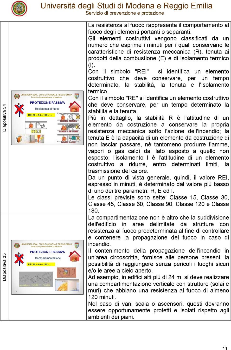 Gli elementi costruttivi vengono classificati da un numero che esprime i minuti per i quali conservano le caratteristiche di resistenza meccanica (R), tenuta ai prodotti della combustione (E) e di