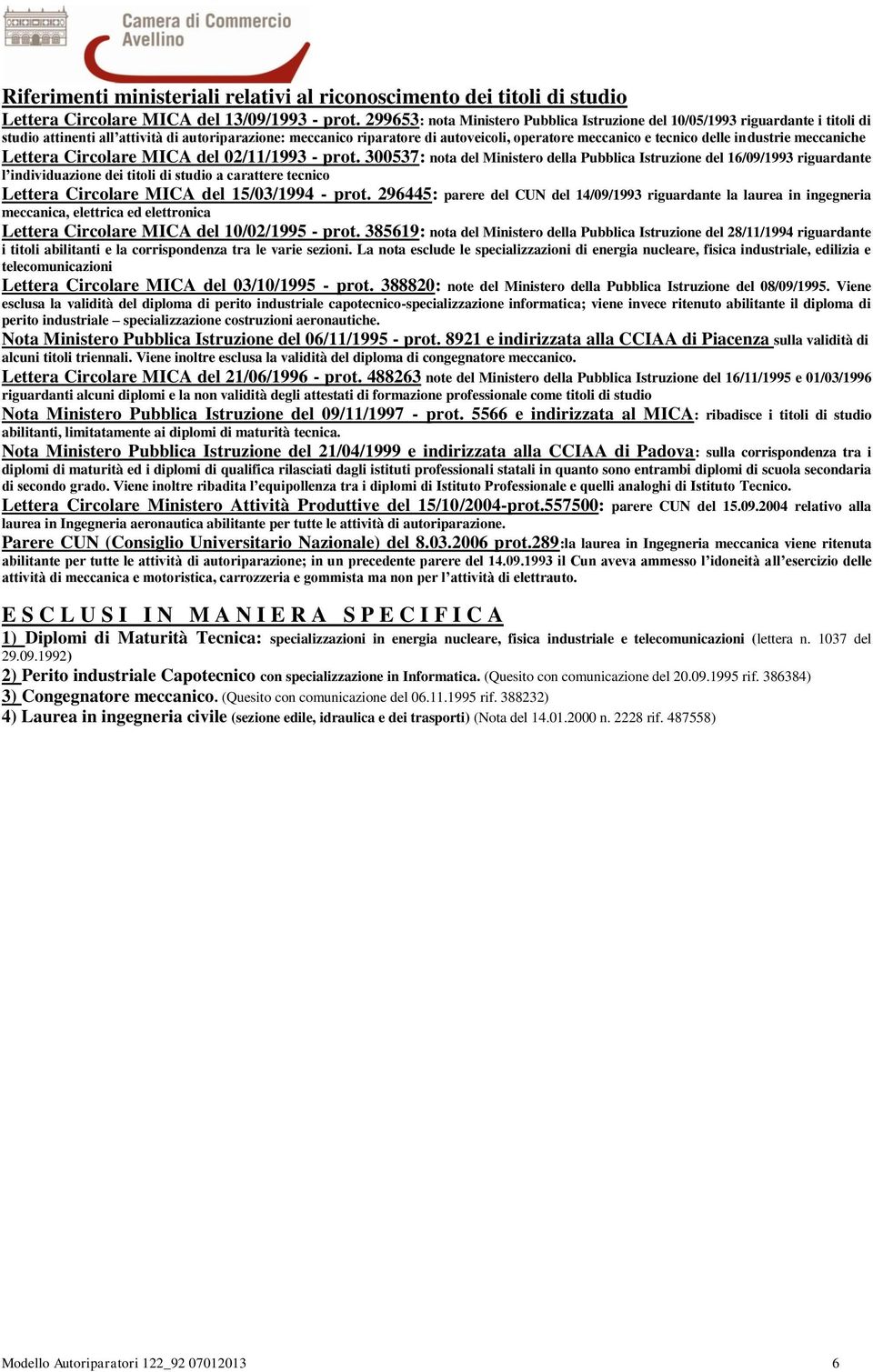 delle industrie meccaniche Lettera Circolare MICA del 02/11/1993 - prot.