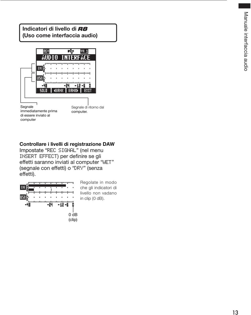 Controllare i livelli di registrazione DAW Impostate (nel menu effetti saranno inviati al