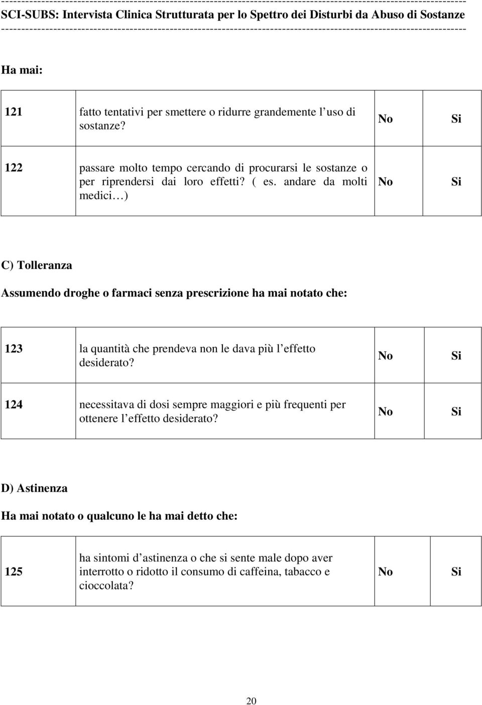 andare da molti medici ) C) Tolleranza Assumendo droghe o farmaci senza prescrizione ha mai notato che: 123 la quantità che prendeva non le dava più l