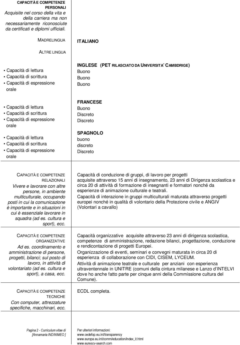 occupando posti in cui la comunicazione è importante e in situazioni in cui è essenziale lavorare in squadra (ad es. cultura e sport), ecc. ORGANIZZATIVE Ad es.