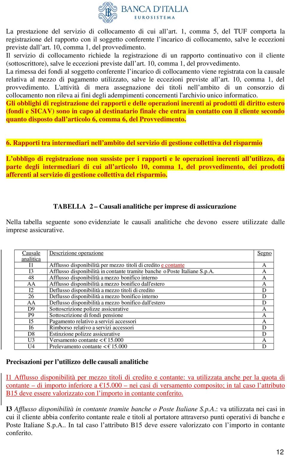 Il servizio di collocamento richiede la registrazione di un rapporto continuativo con il cliente (sottoscrittore), salve le eccezioni previste dall art. 10, comma 1, del provvedimento.