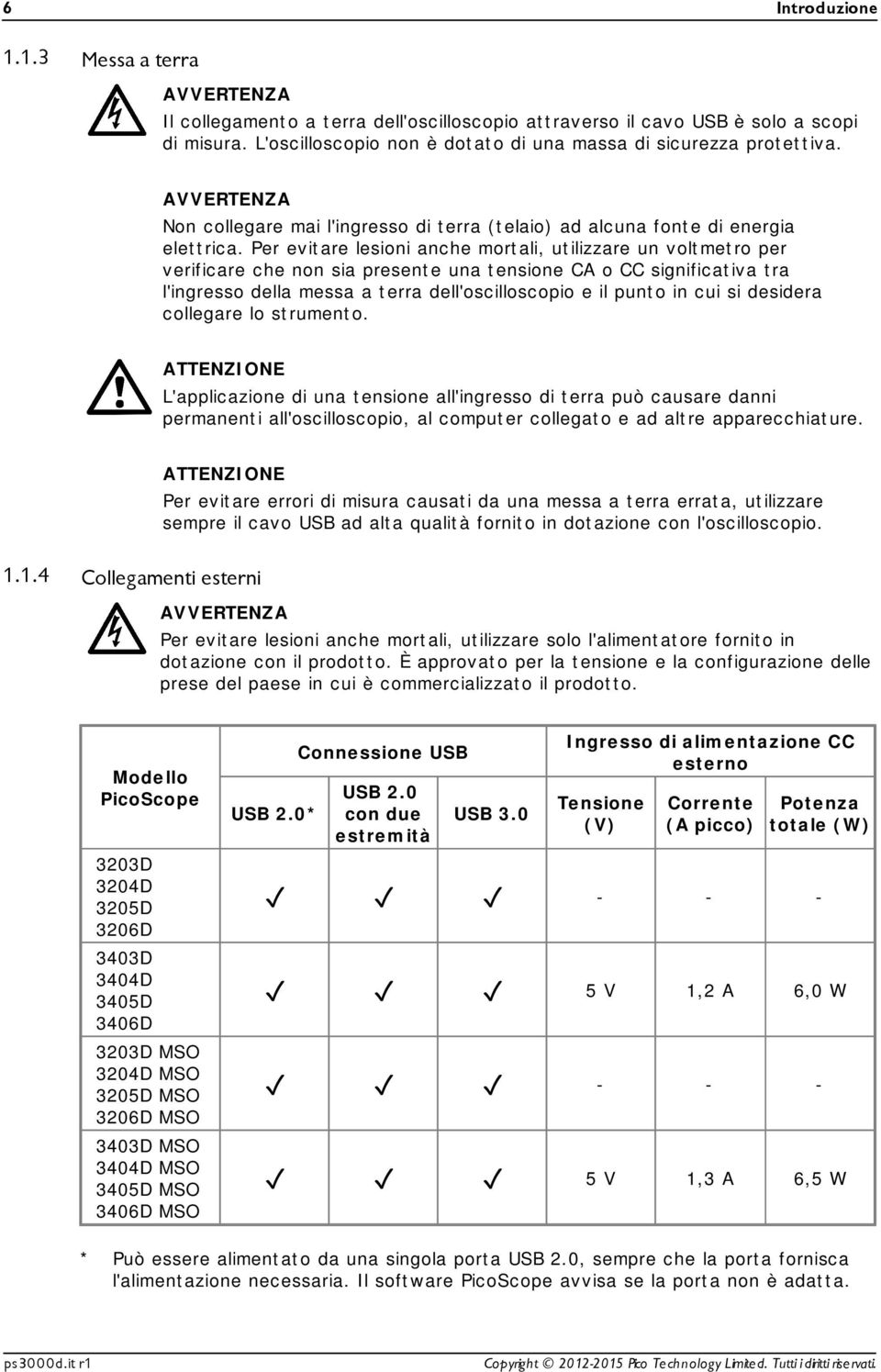 Per evitare lesioni anche mortali, utilizzare un voltmetro per verificare che non sia presente una tensione CA o CC significativa tra l'ingresso della messa a terra dell'oscilloscopio e il punto in