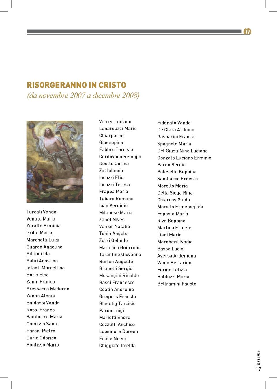 Giuseppina Fabbro Tarcisio Cordovado Remigio Deotto Corina Zat Iolanda Iacuzzi Elio Iacuzzi Teresa Frappa Maria Tubaro Romano Ioan Verginio Milanese Maria Zanet Nives Venier Natalia Tonin Angelo