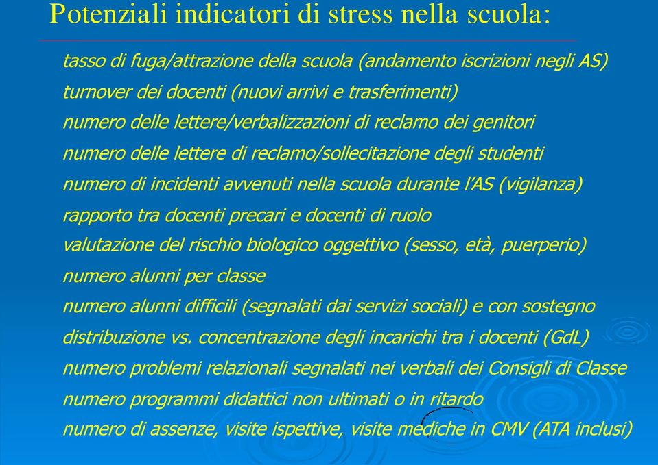 precari e docenti di ruolo valutazione del rischio biologico oggettivo (sesso, età, puerperio) numero alunni per classe numero alunni difficili (segnalati dai servizi sociali) e con sostegno