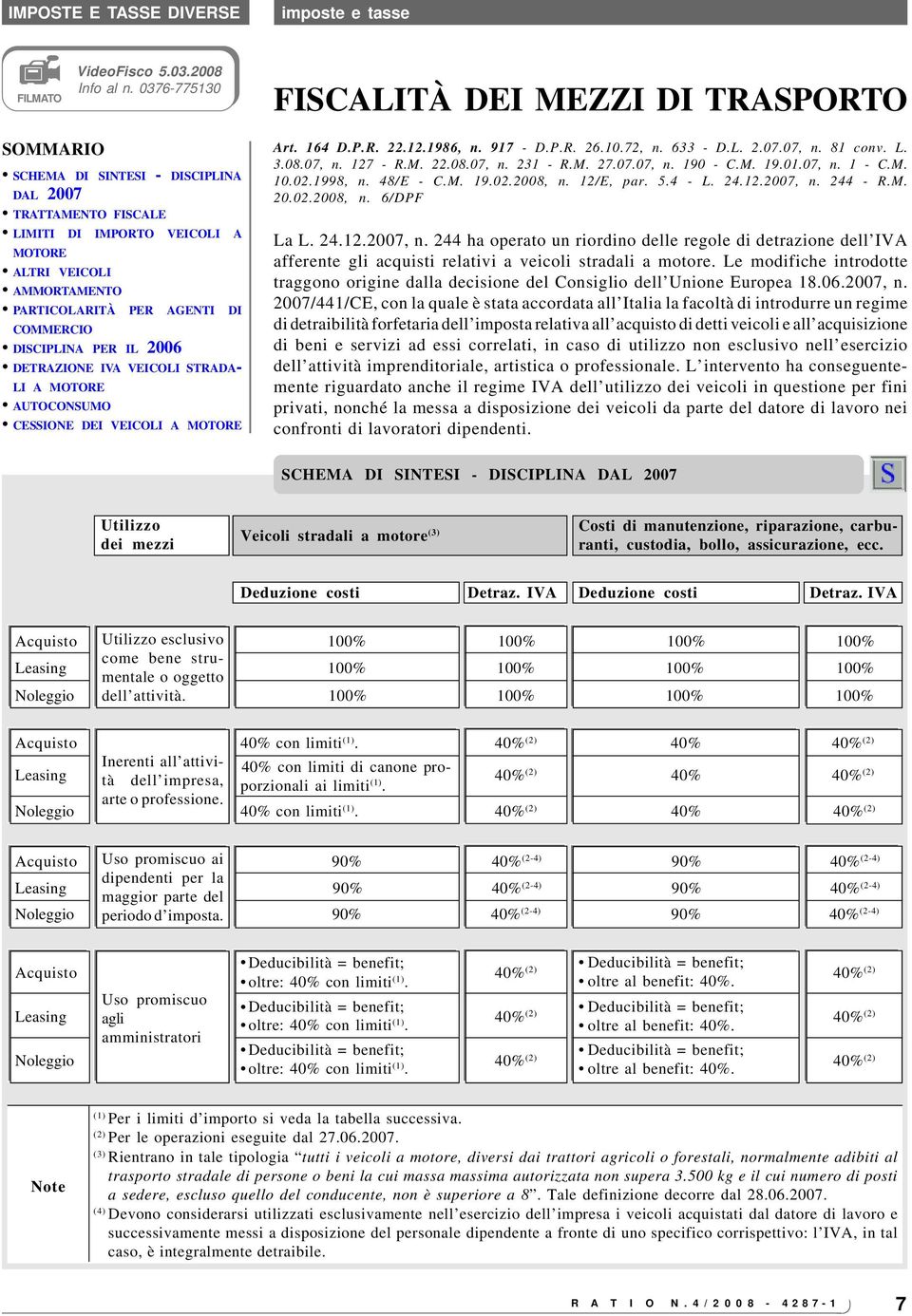 AGENTI DI COMMERCIO DISCIPLINA PER IL 2006 DETRAZIONE IVA VEICOLI STRADA- LI A MOTORE AUTOCONSUMO CESSIONE DEI VEICOLI A MOTORE Art. 164 D.P.R. 22.12.1986, n. 917 - D.P.R. 26.10.72, n. 633 - D.L. 2.07.