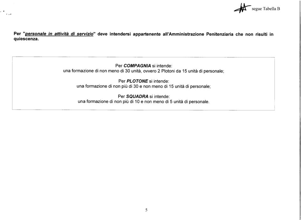 COMPAGNIA si intende: una formazione di non meno di 30 unità, ovvero 2 Plotoni da 15 unità di personale; Per