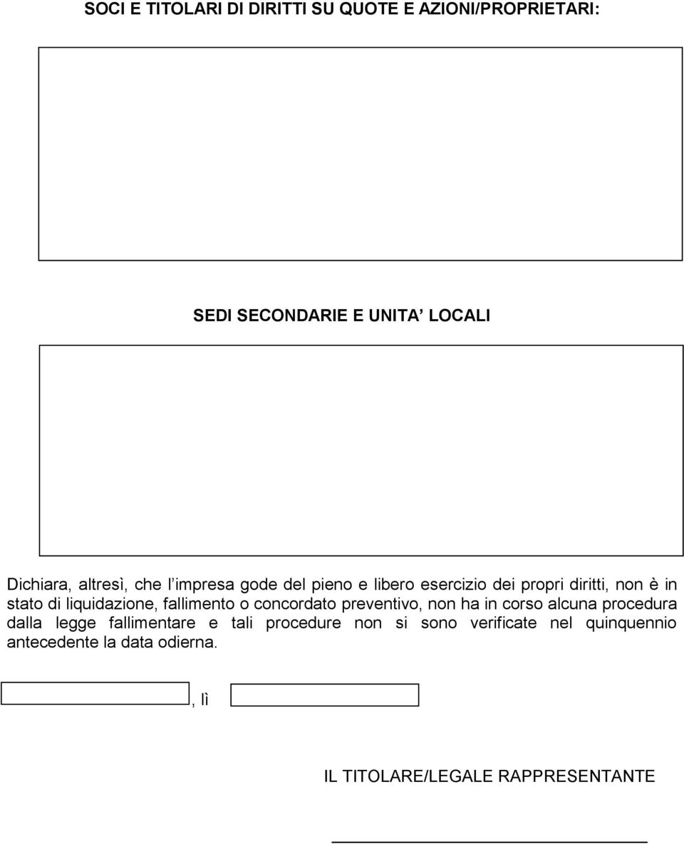 liquidazione, fallimento o concordato preventivo, non ha in corso alcuna procedura dalla legge