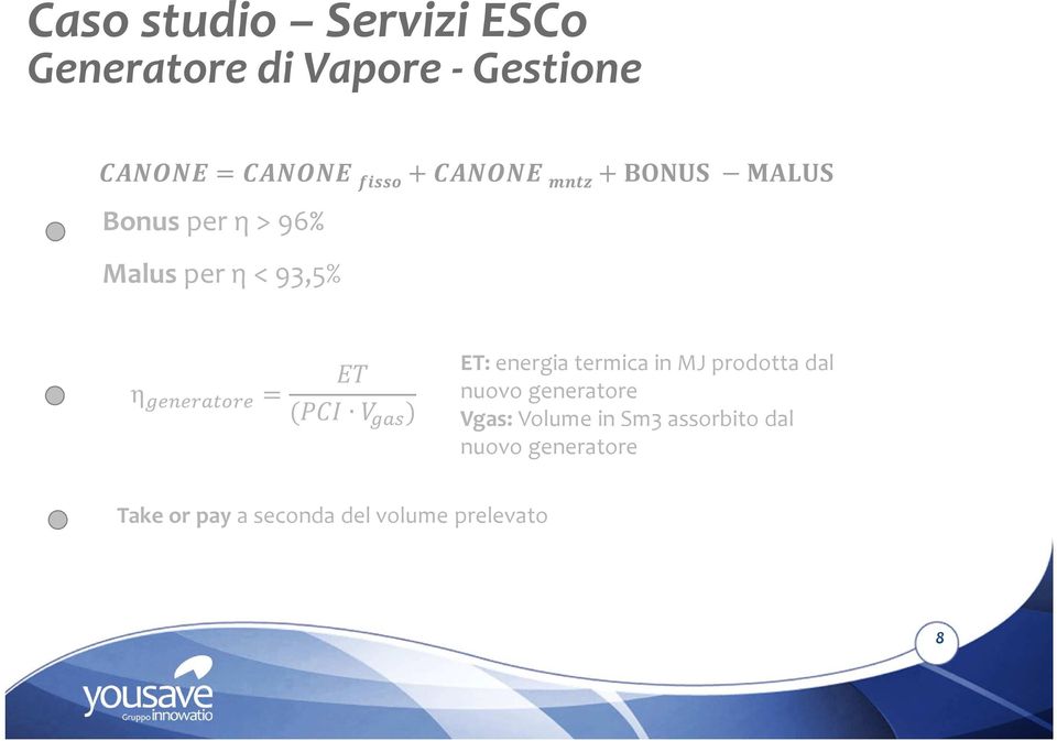 termica in MJ prodotta dal nuovo generatore Vgas: Volume in Sm3