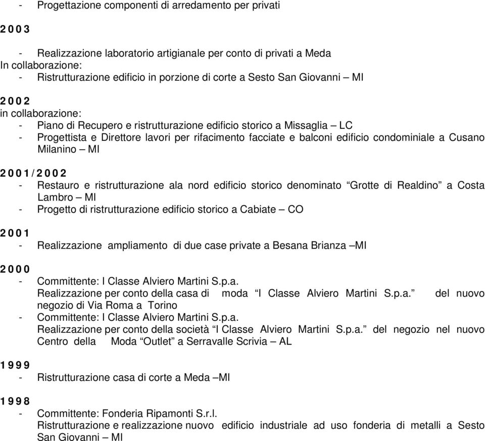 Milanino MI 2 0 0 1 / 2 0 0 2 - Restauro e ristrutturazione ala nord edificio storico denominato Grotte di Realdino a Costa Lambro MI - Progetto di ristrutturazione edificio storico a Cabiate CO 2 0