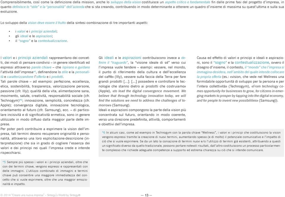 Lo sviluppo della vision deve essere il frutto della sintesi-combinazione di tre importanti aspetti: i valori e i principi aziendali; gli ideali e le aspirazioni; il sogno e la contestualizzazione.