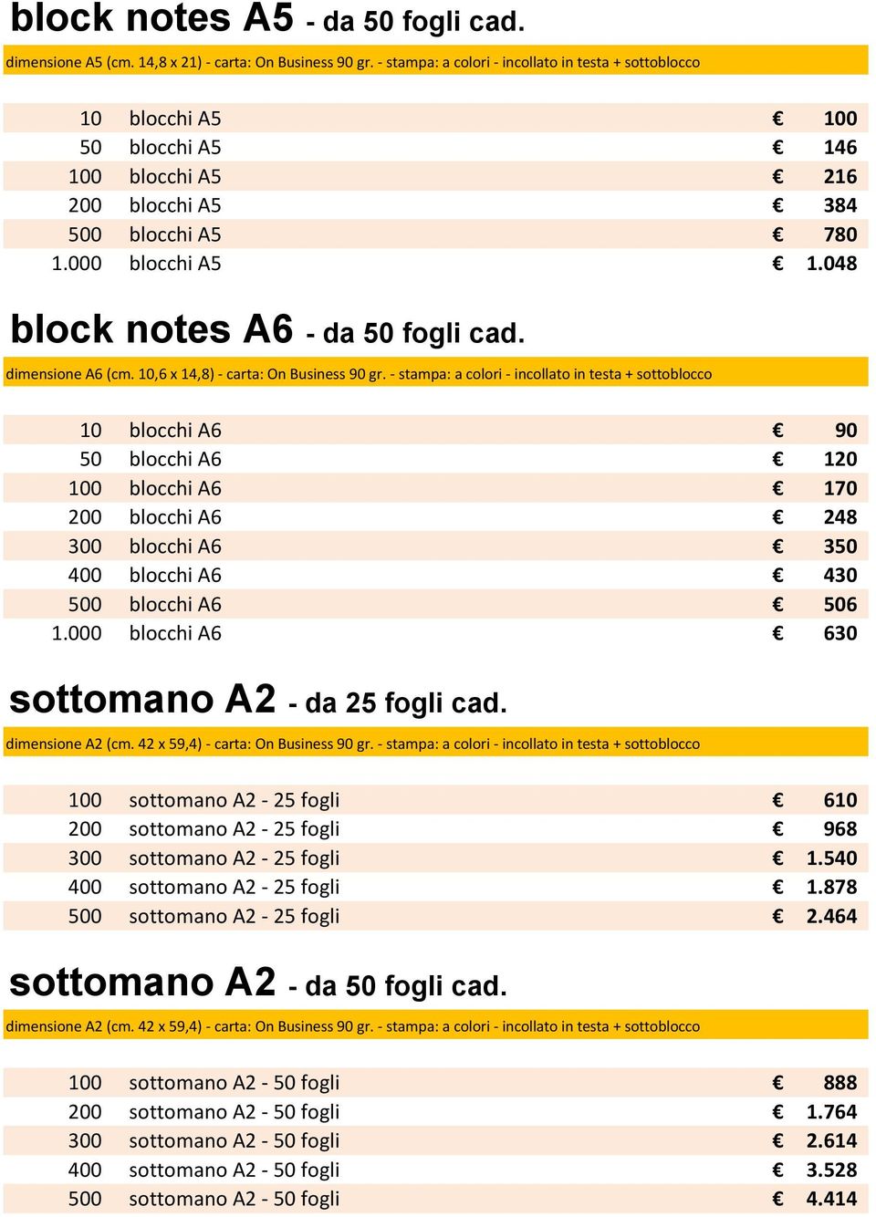 048 block notes A6 - da 50 fogli cad. dimensione A6 (cm. 10,6 x 14,8) - carta: On Business 90 gr.