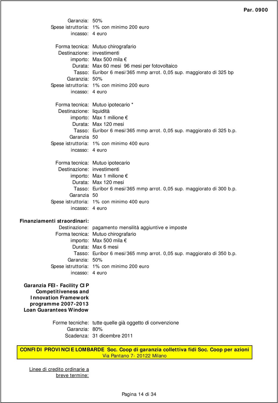 maggiorato di 325 Garanzia 50 Spese istruttoria: 1% con minimo 400 euro Forma tecnica: Mutuo ipotecario importo: Max 1 milione Durata: Max 120 mesi Euribor 6 mesi/365 mmp arrot. 0,05 sup.