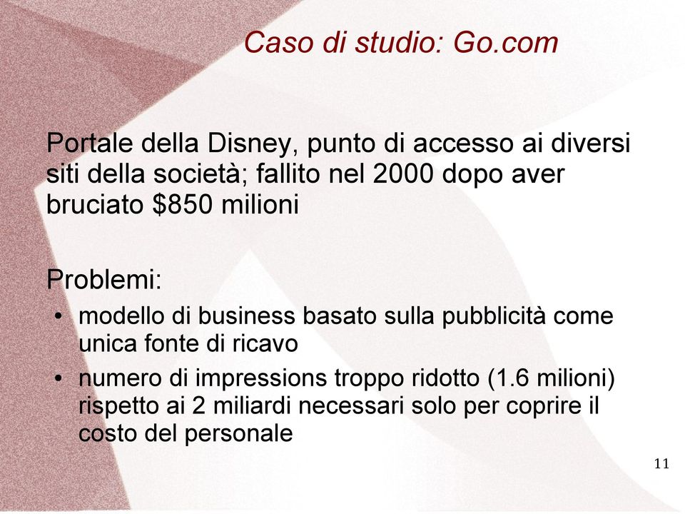 2000 dopo aver bruciato $850 milioni Problemi: modello di business basato sulla