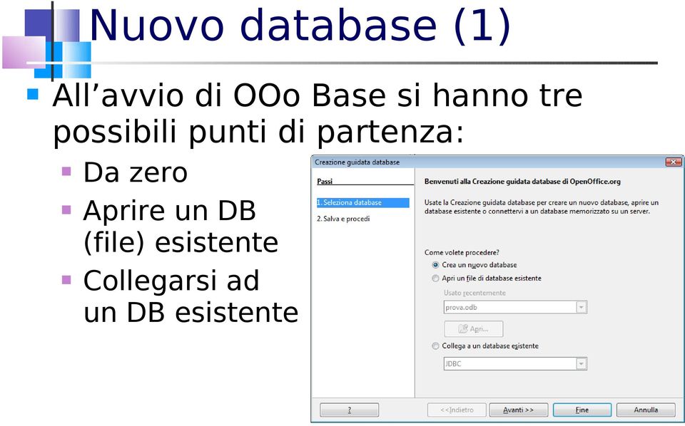 partenza: Da zero Aprire un DB (file)