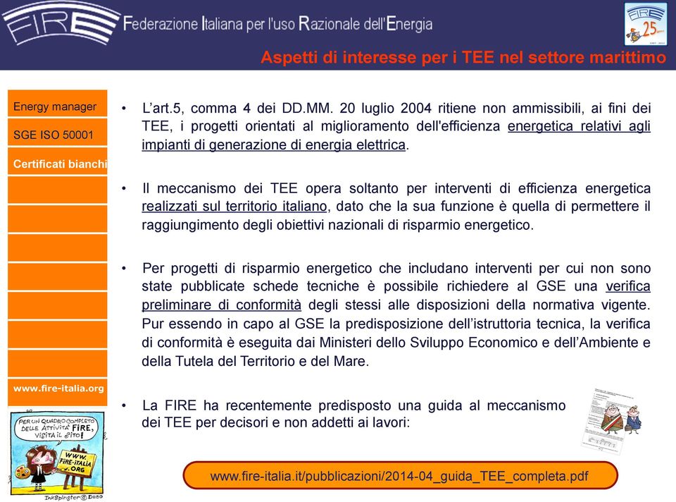 Il meccanismo dei TEE opera soltanto per interventi di efficienza energetica realizzati sul territorio italiano, dato che la sua funzione è quella di permettere il raggiungimento degli obiettivi