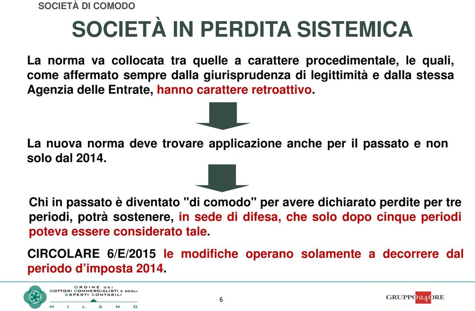 La nuova norma deve trovare applicazione anche per il passato e non solo dal 2014.