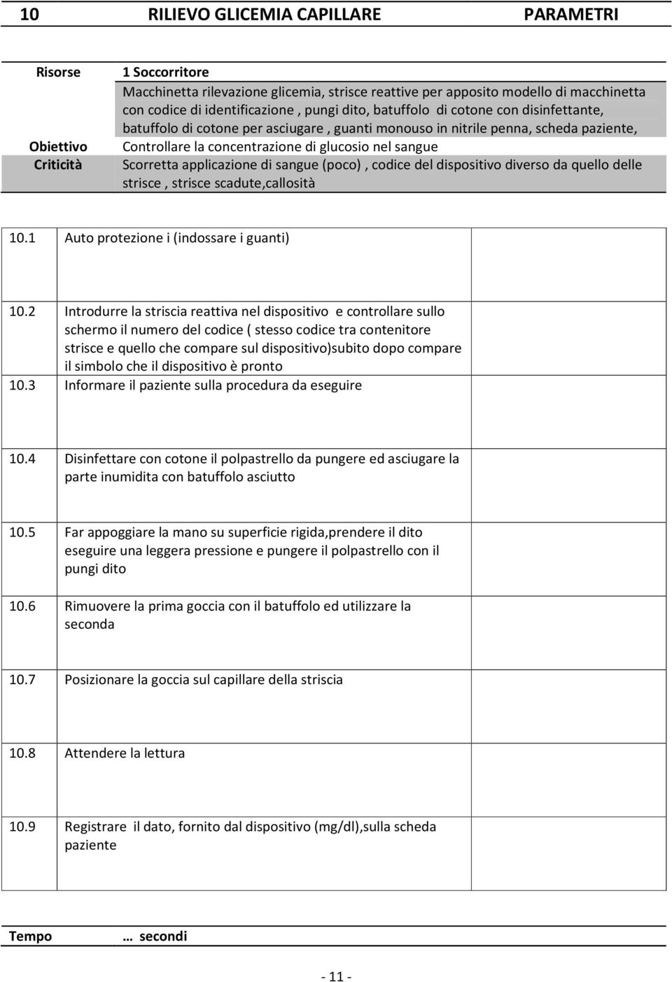 codice del dispositivo diverso da quello delle strisce, strisce scadute,callosità 10.1 Auto protezione i (indossare i guanti) 10.