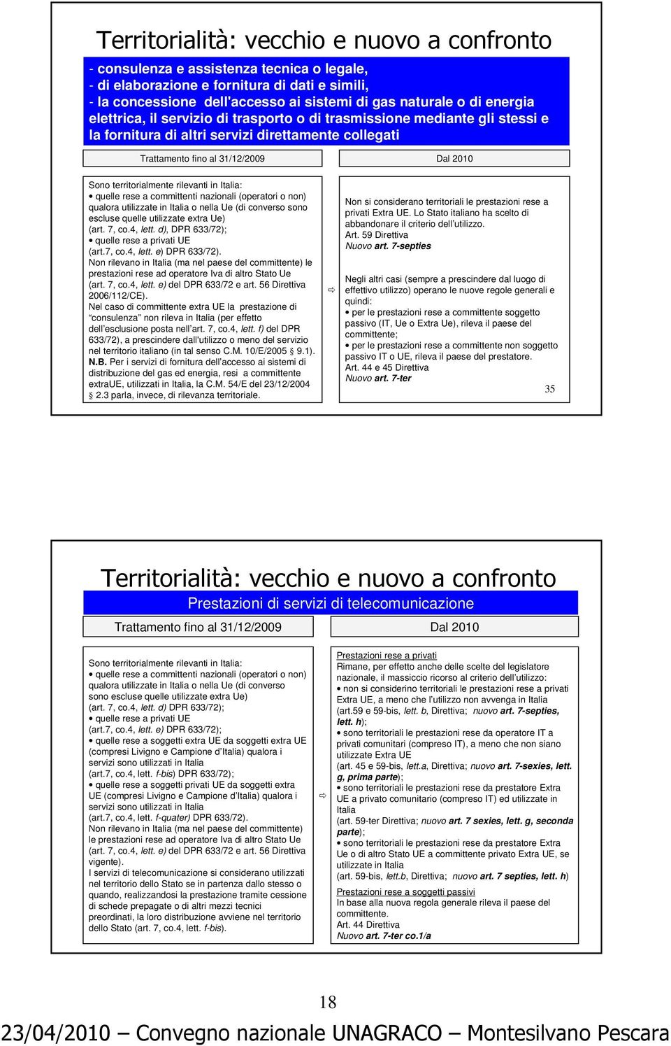 rilevanti in Italia: quelle rese a committenti nazionali (operatori o non) qualora utilizzate in Italia o nella Ue (di converso sono escluse quelle utilizzate extra Ue) (art. 7, co.4, lett.