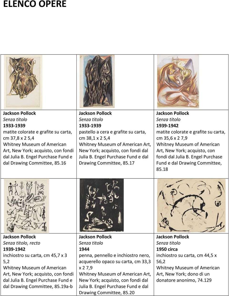 17 Jackson Pollock Senza titolo 1939 1942 matite colorate e grafite su carta, cm 35,6 x 2 7,9 Art, New York; acquisto, con fondi dal Julia B. Engel Purchase Fund e dal Drawing Committee, 85.