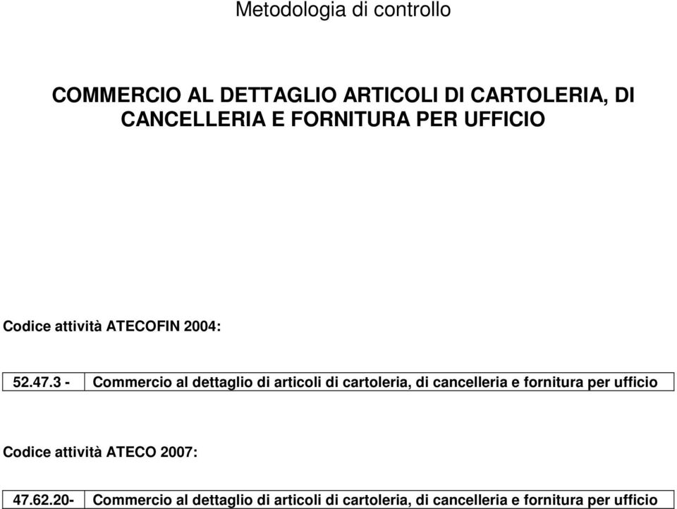 3 - Commercio al dettaglio di articoli di cartoleria, di cancelleria e fornitura per