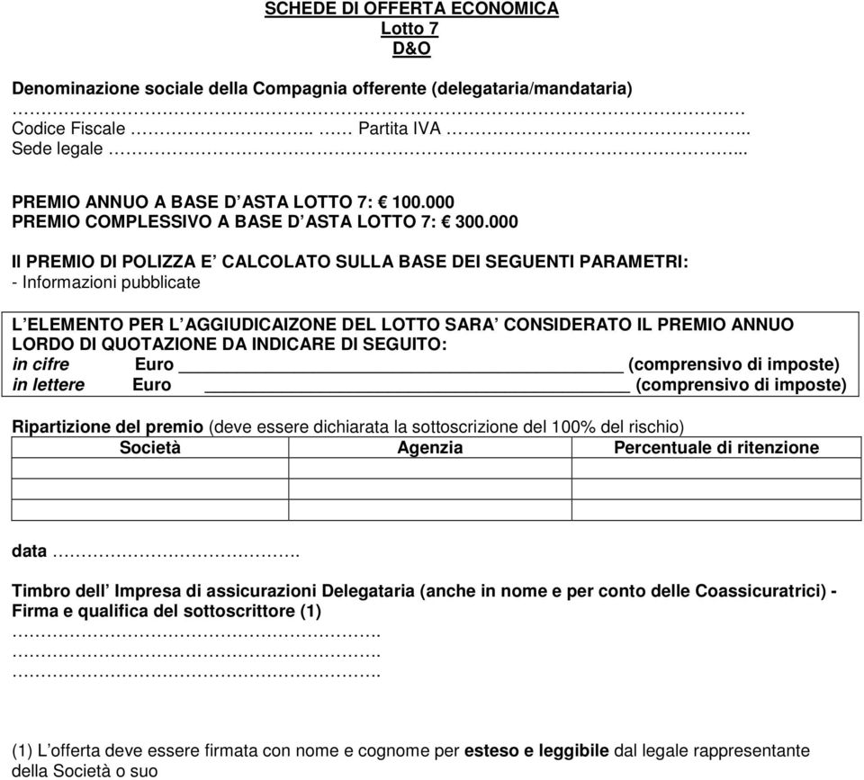 000 Il PREMIO DI POLIZZA E CALCOLATO SULLA BASE DEI SEGUENTI PARAMETRI: - Informazioni