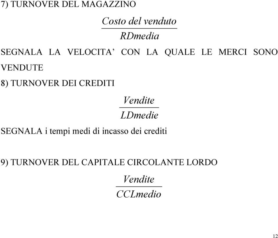 CREDITI Vendite LDmedie SEGNALA i tempi medi di incasso dei