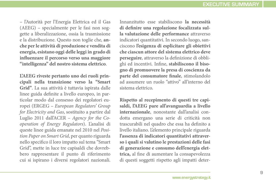 elettrico. L AEEG riveste pertanto uno dei ruoli principali nella transizione verso la Grid.