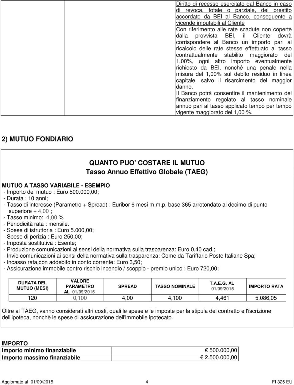 importo eventualmente richiesto da BEI, nonché una penale nella misura del 1,00% sul debito residuo in linea capitale, salvo il risarcimento del maggior danno.