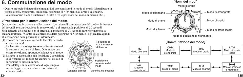 calendario. o stesso orario viene visualizzato in tutte e tre le posizioni nel modo di orario (TE).