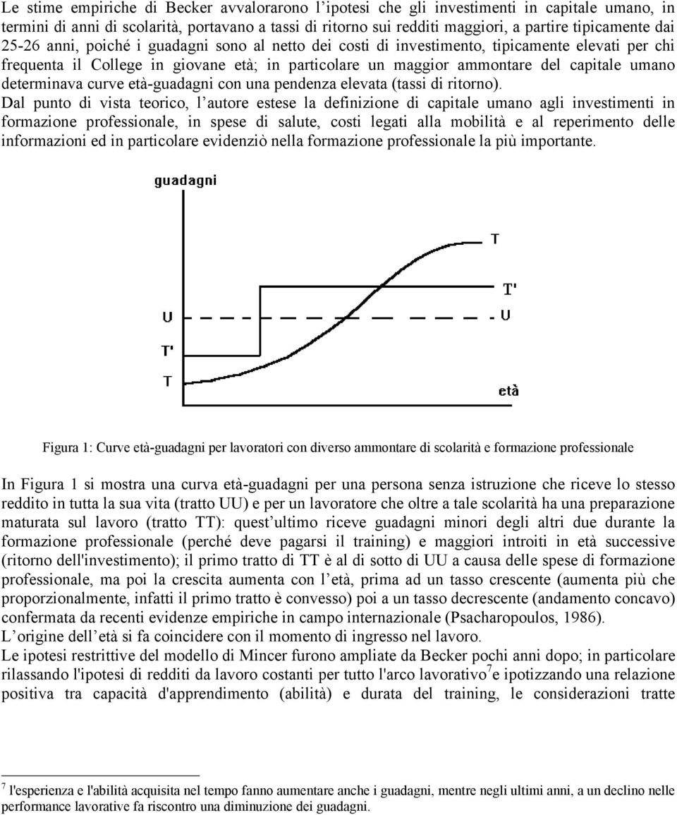 determinava curve età-guadagni con una pendenza elevata (tassi di ritorno).