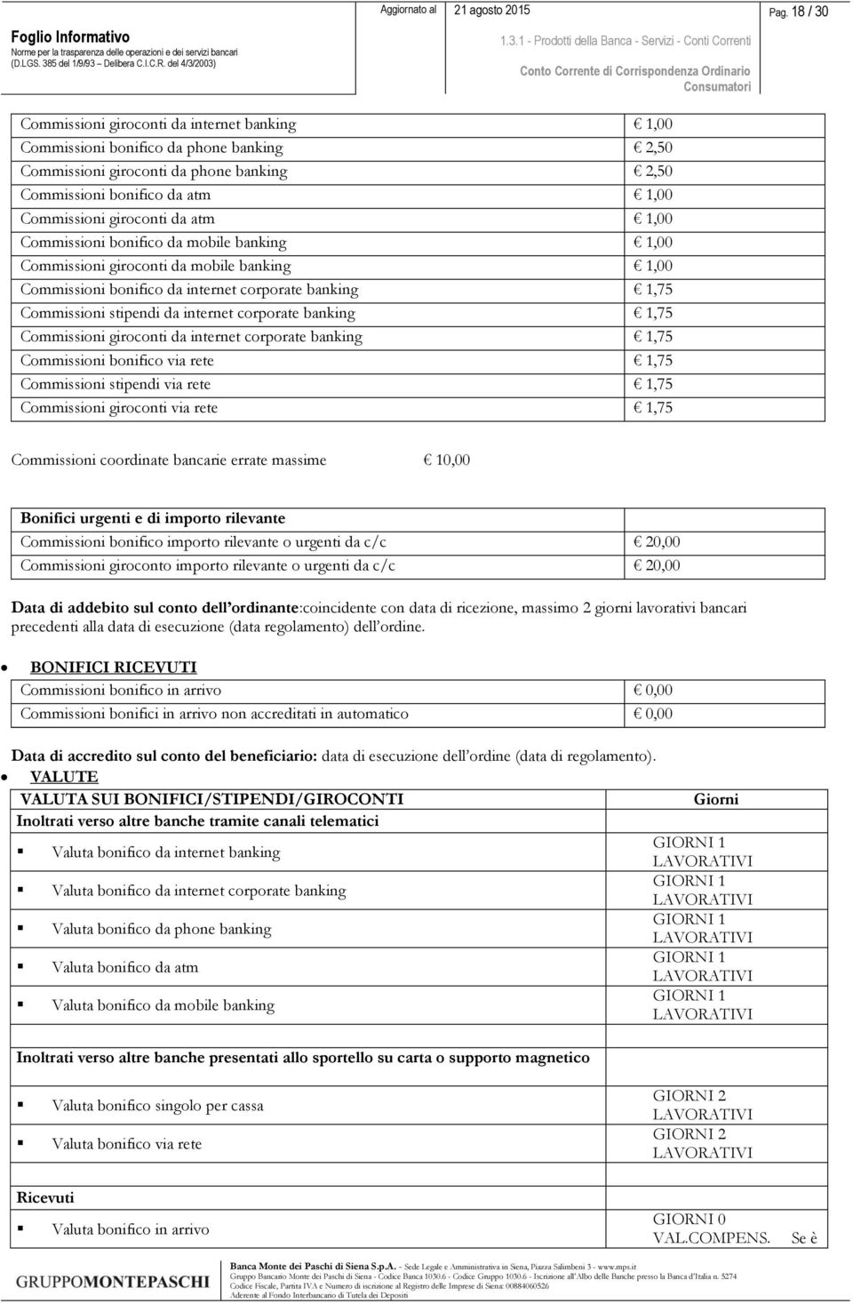 corporate banking 1,75 Commissioni giroconti da internet corporate banking 1,75 Commissioni bonifico via rete 1,75 Commissioni stipendi via rete 1,75 Commissioni giroconti via rete 1,75 Commissioni