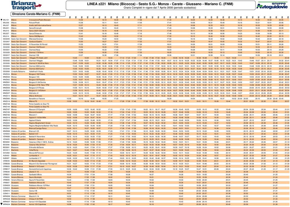 336/Bignami SSG045 Sesto San Giovanni Milanese/Gramsci SSG007 Sesto San Giovanni Carducci/Gaslini SSG002 Sesto San Giovanni IV Novembre 35-Rondo' SSG030 Sesto San Giovanni Gramsci 104/Rovani SSG021