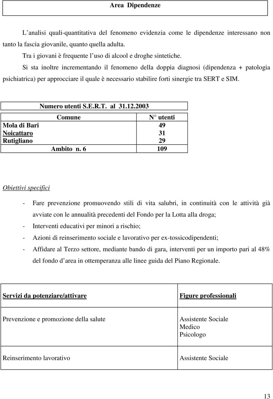 Si sta inoltre incrementando il fenomeno della doppia diagnosi (dipendenza + patologia psichiatrica) per approcciare il quale è necessario stabilire forti sinergie tra SERT e SIM.